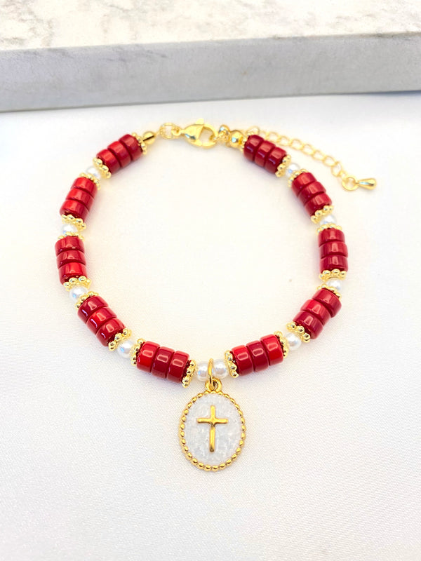Pulsera Cuencas Rojas con Cruz