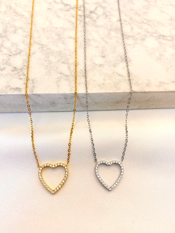 Collar Corazon Silueta Zirconia Acero