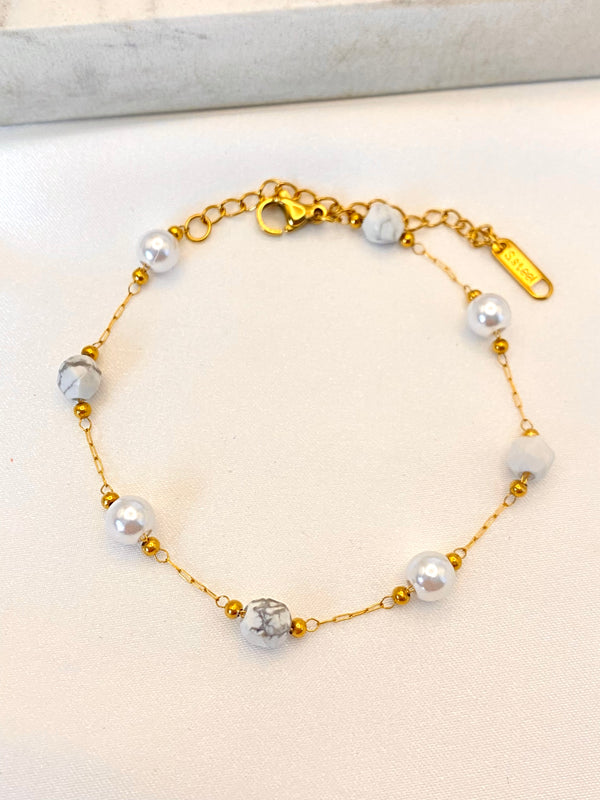 Pulsera Piedra y Perlas Acero