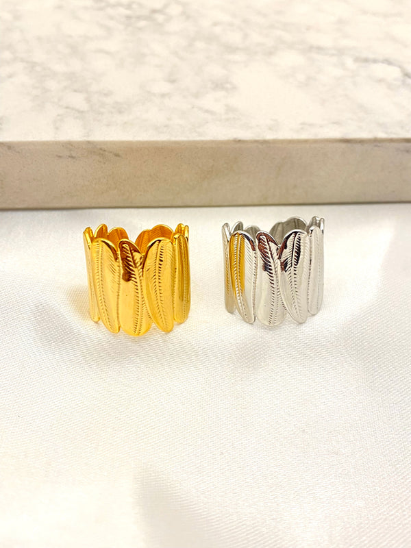 Anillo Hojitas Texturizadas Acero