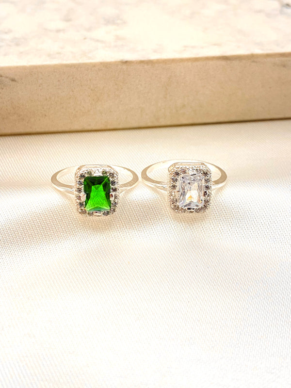 Anillo Cristal Rectangulo Plata