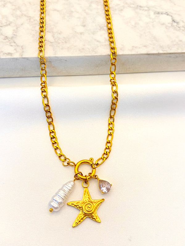 Collar Estrella y Cristal Acero