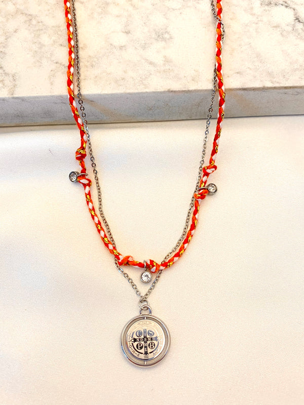 Collar Combinado San Benito Cristal Plateado Acero