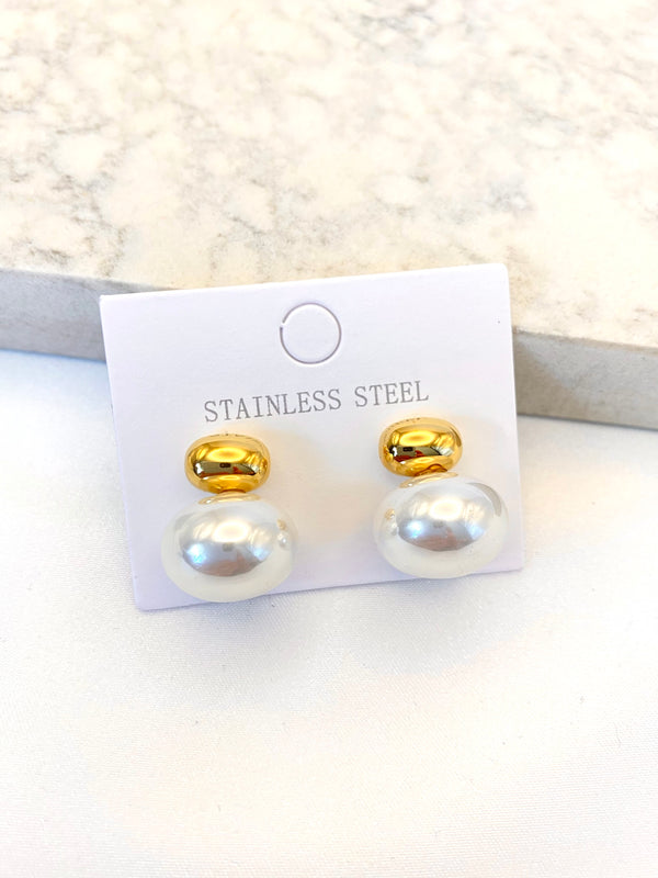 Arete Doble Oval Perla Acero