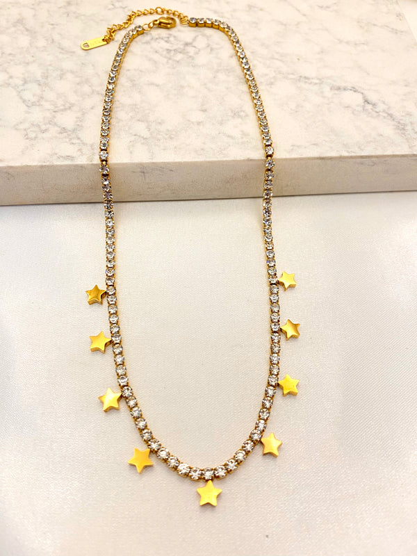 Collar Estrellitas y Zirconias Acero