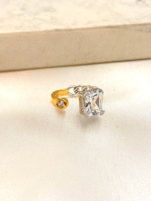 Anillo Cristal Cadena Bicolor