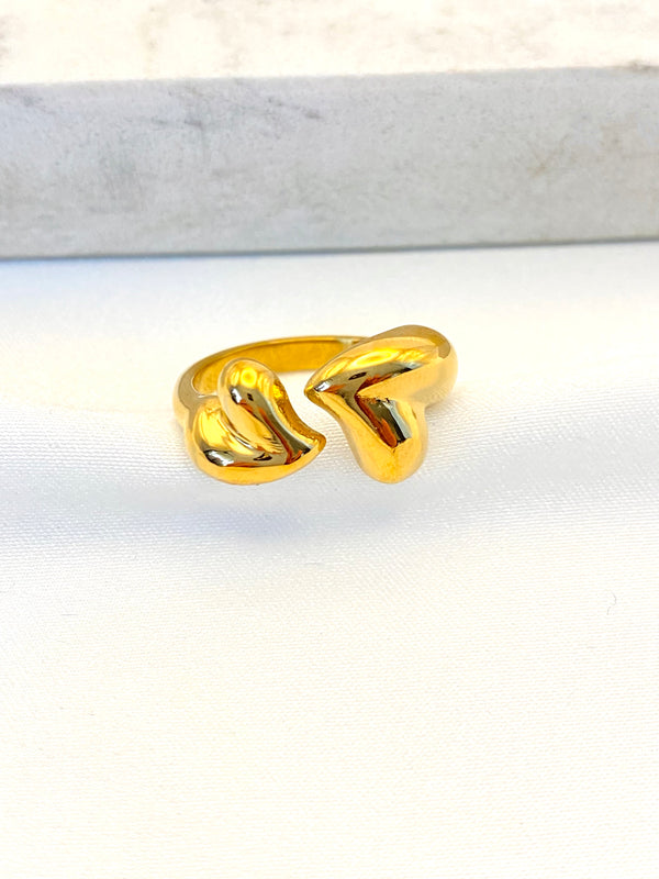 Anillo Corazones Curvos Acero