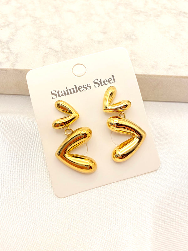 Arete Doble Corazon Inflado Acero