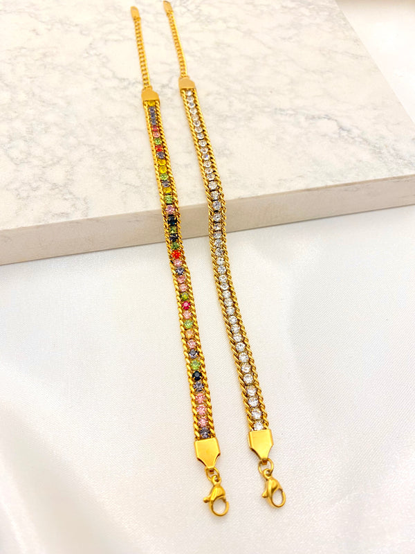Pulsera Doble Eslabones Zirconias Acero