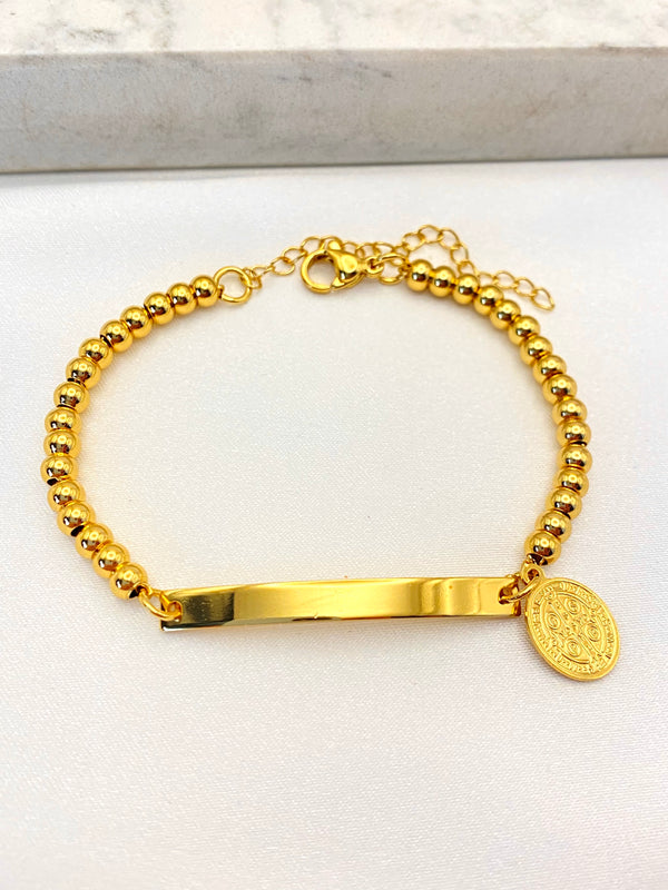 Pulsera Plaquita San Benito  Acero