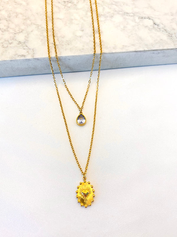 Collar Doble Sagrado Corazon Acero