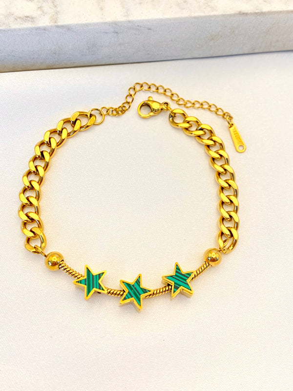 Pulsera Estrellas Malaquita Acero