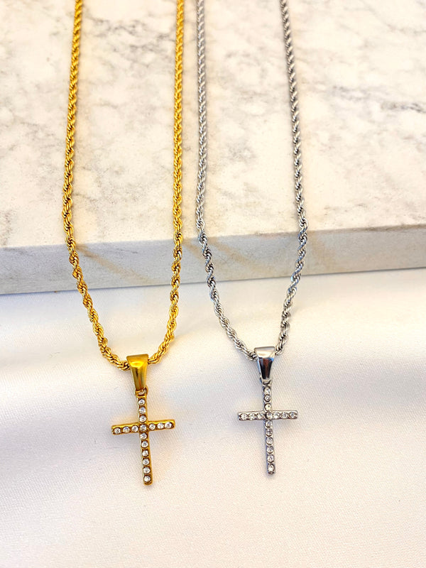 Collar Largo Torsal Cruz Acero