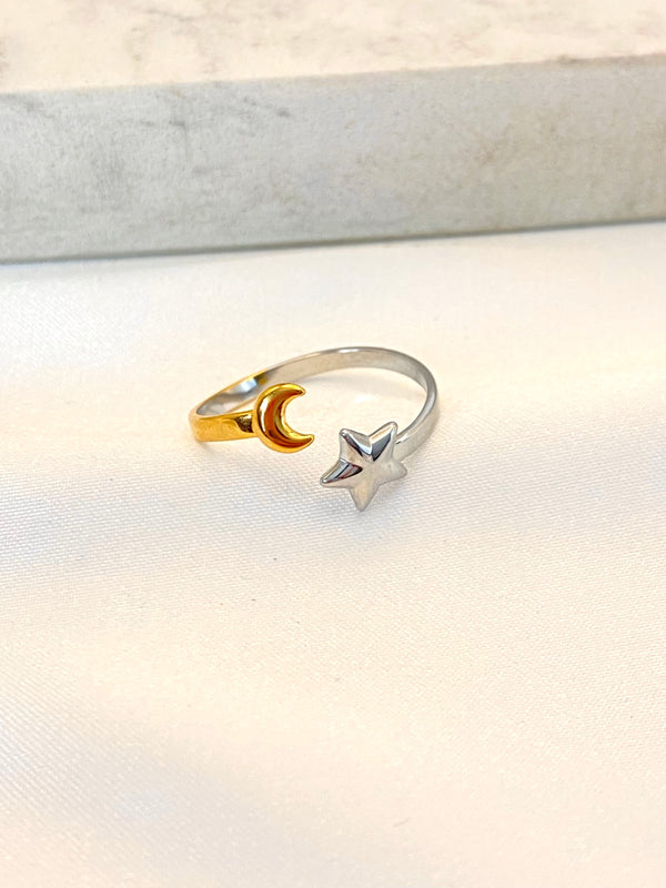 Anillo Luna y Estrella Acero