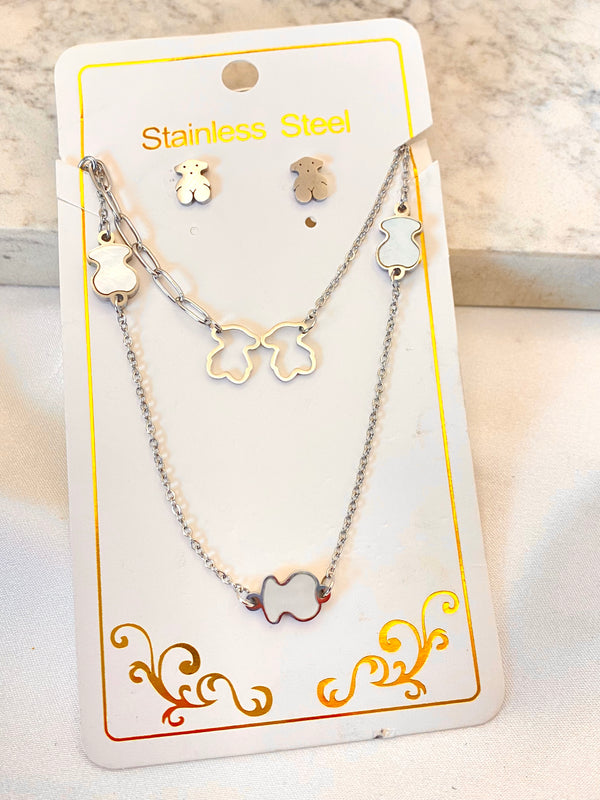 Set Eslabon Osito Plateado Acero