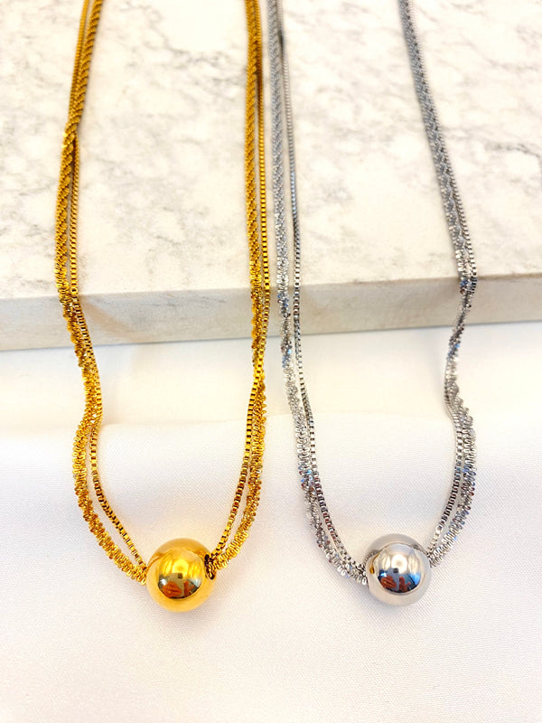 Collar Doble con Esfera Acero