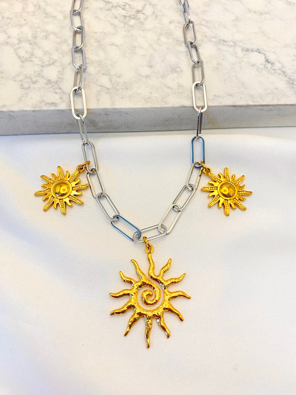 Collar Triple Sol Bicolor Acero