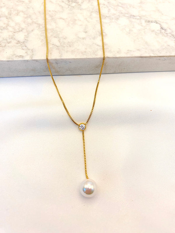 Collar Cristal Perla Colgante Dorado Acero