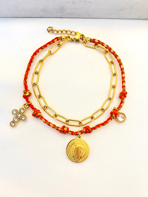 Pulsera Doble Hilo Eslabon Acero