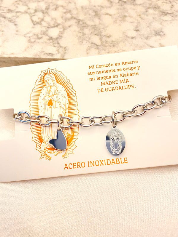 Pulsera Eslabon Oval Virgen Plateada Acero
