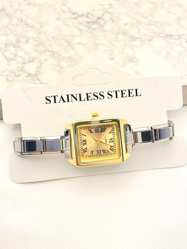 Pulsera Italiana Reloj Square Bicolor Acero