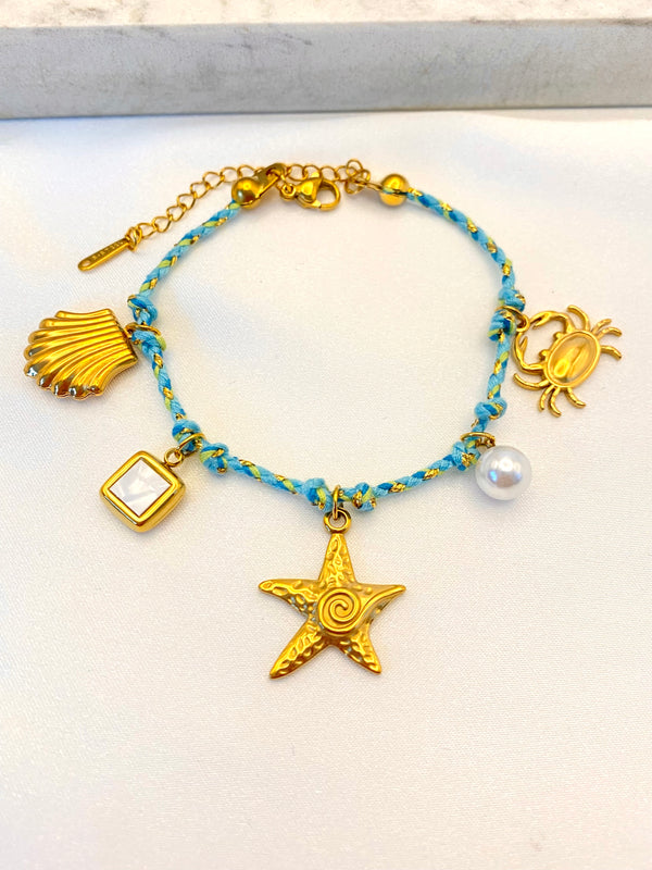 Pulsera Tejida Dijes Marinos Acero