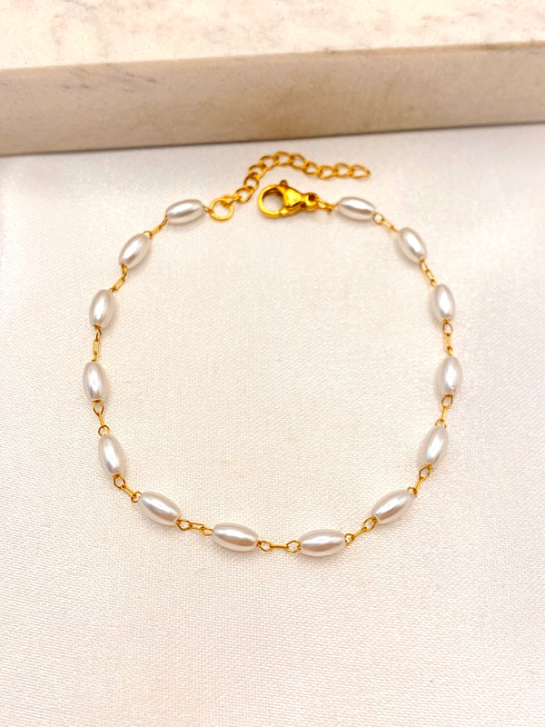 Pulsera Perlas Oval Acero