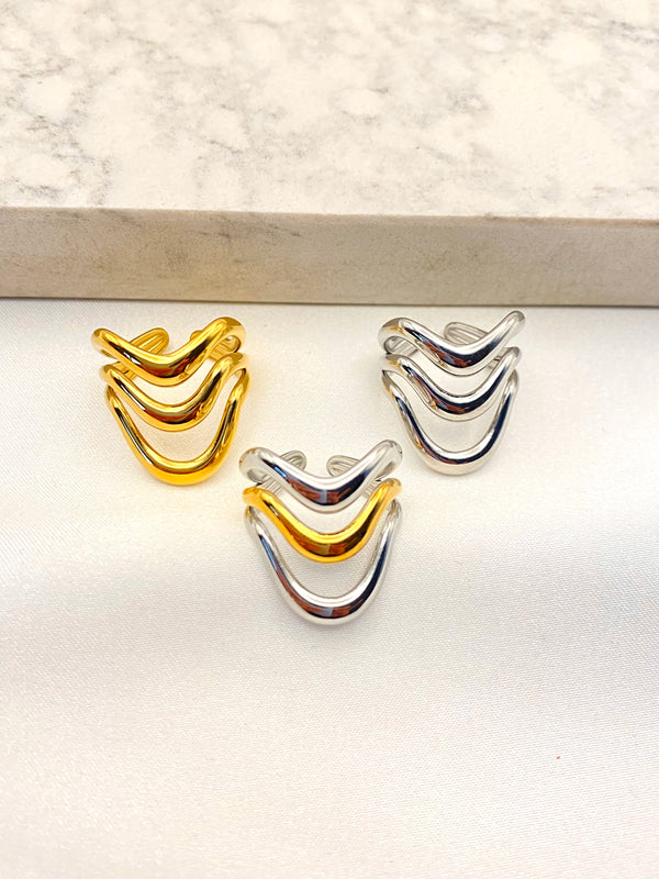 Anillo Triple Ondas Acero