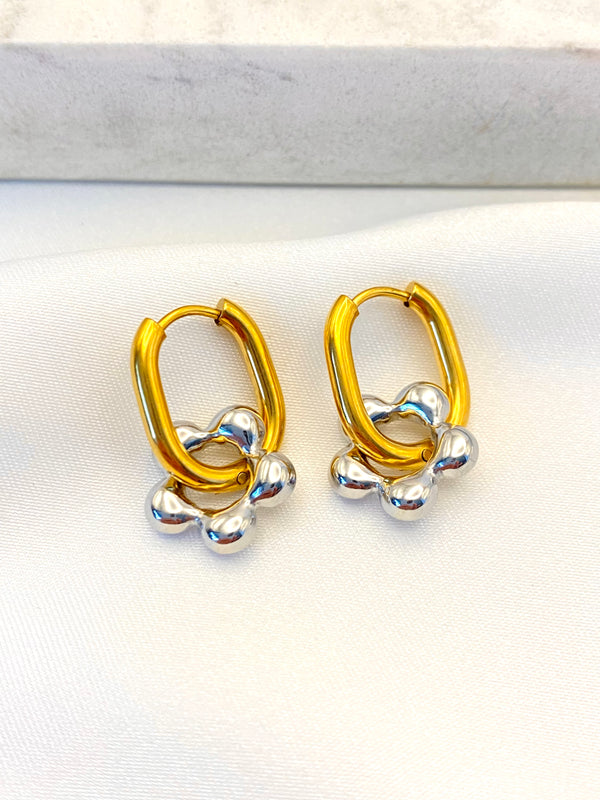 Arracada Francesa Flor Bicolor Acero