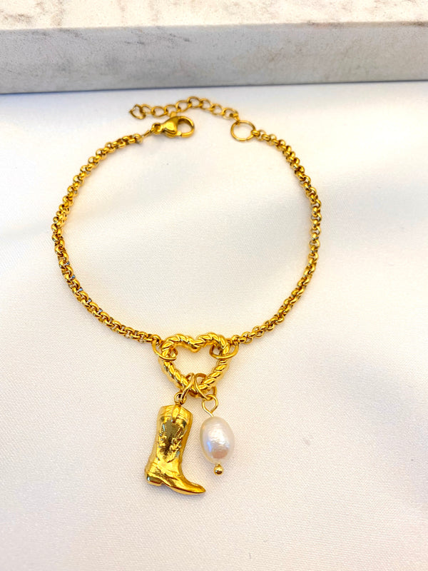 Pulsera Corazon Silueta y Botita Acero