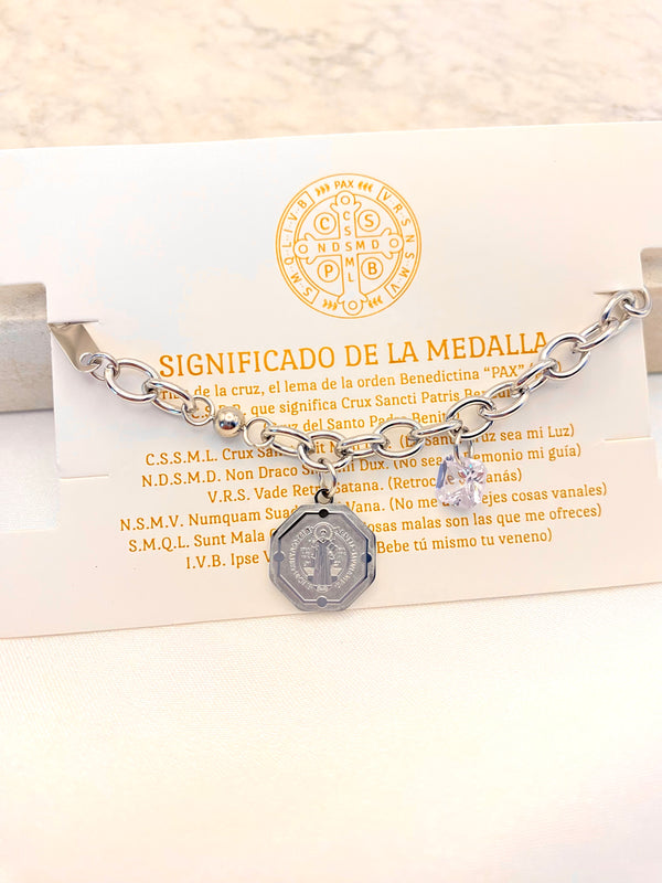 Pulsera Octagonal San Benito Plateada Acero