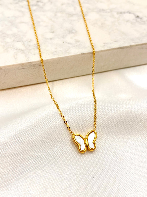 Collar Mariposa Nacar Acero
